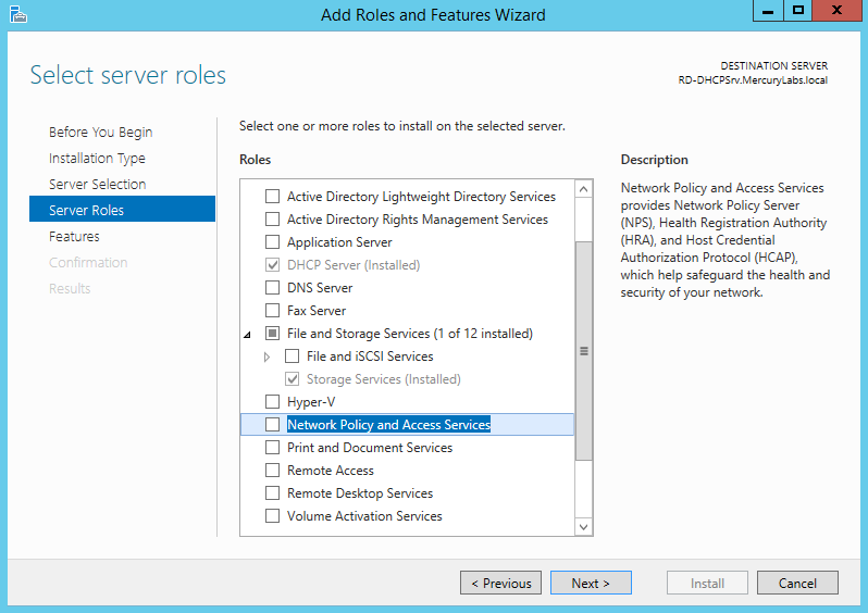 Add Network Policy and Access Services Server Role