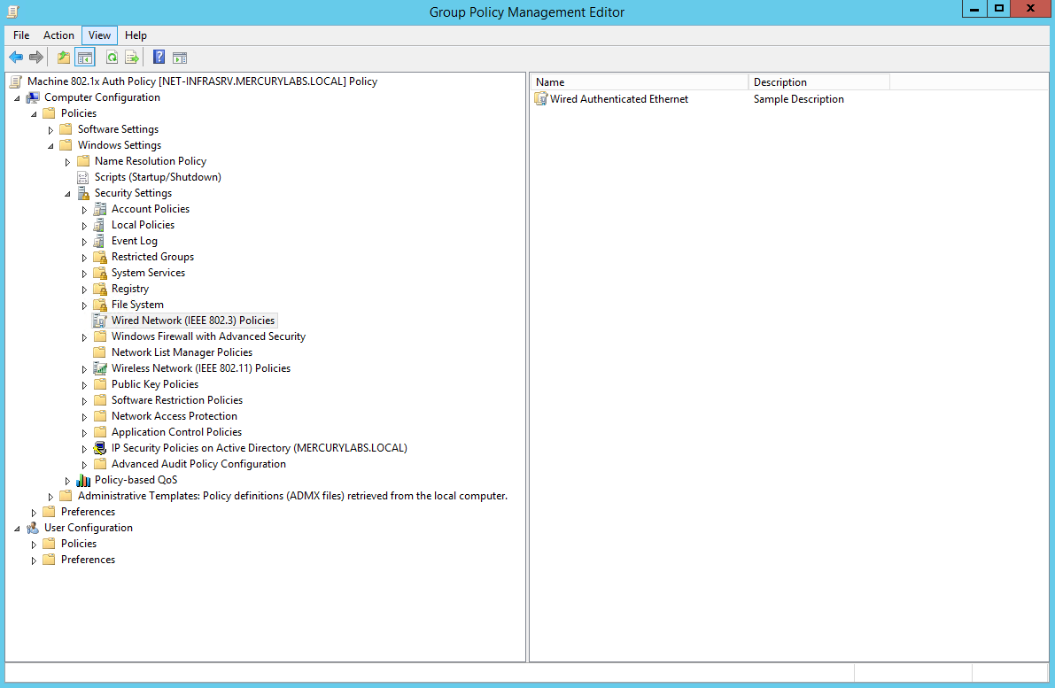 Create Group Policy to Enforce Ethernet Authentication