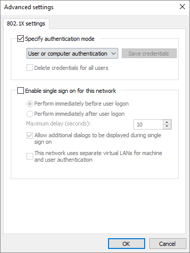 Specify 802.1X Settings Authentication Mode