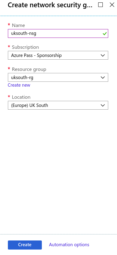 create azure network security group