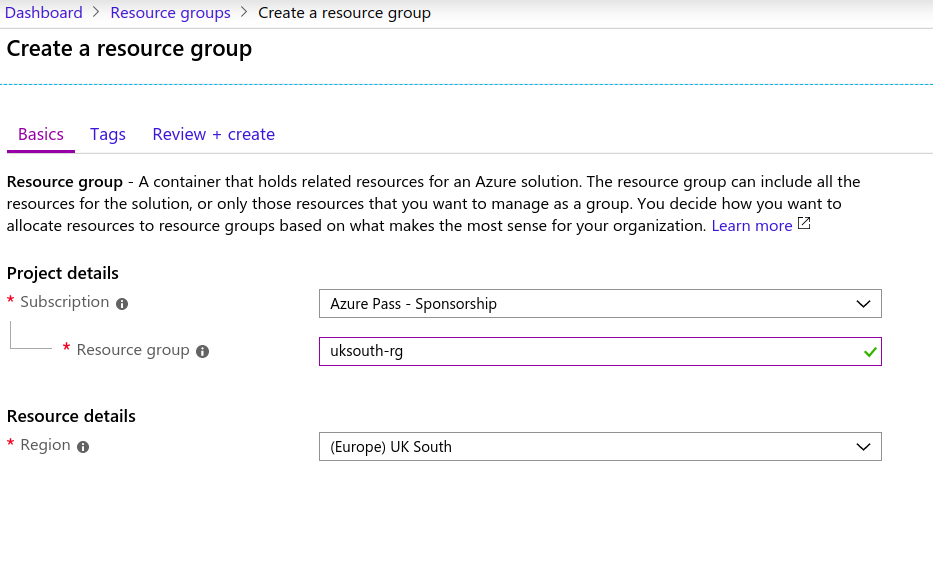 create azure resource group