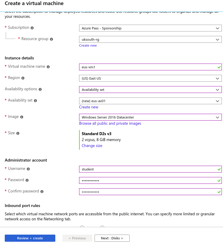 create vm with availability set for east us vnet