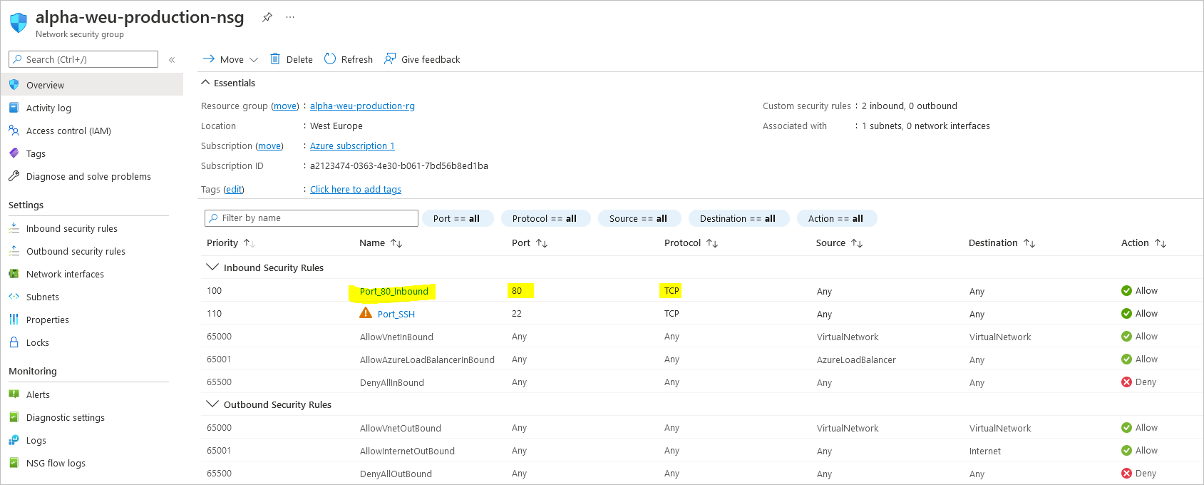 create network security group on azure